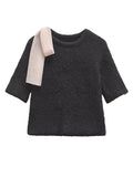 PICSGIRL  -  casual winter outfits Bow Patchwork Knitted Pullover Women Half Sleeve O-neck Female Sweater 2024 Autumn Winter Fashion Elegant Black Lady Knitwear