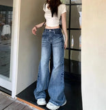 PICSGIRL  -  Fashion Simple Solid Color Washed Blue Casual Jeans Women Y2K Retro Streetwear Harajuku Loose High Waist Wide Leg Jeans