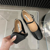 PICSGIRL  -  Korean Style Women Flat Women's Round Toe Retro Single Shoes One Word Buckle Mary Jane Shoes Ballerina Flats Mujer