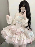 PICSGIRL  -  Autumn Lolita Kawaii Bow Dress Women Japanese Sweet Princess Dress Female Korean Fashion Print Cute Party Mini Dress 2024 New