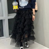 PICSGIRL -  Maxi Long Tulle White Skirts for Women Gothic Patchwork Ruffles Skirt Casual Party Fairycore Summer Jupe Longue Falda Mujer