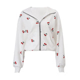 PICSGIRL  -  Cherry Printed Sweatshirt  Women Hooded Zipper Full Sleeve Thicken Lady Coats 2025 Spring Autumn Fashion Female Jacket Tops