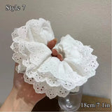 PICSGIRL  -  White French Retro Large Hair Rope Ties Ponytail Holder Big Flower Lolita Lace Hair Bands Korean Lace Cotton Pleated Scrunchies