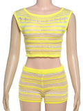 PICSGIRL  -  Sexy Summer Crochet Women 2 Piece Set Thin Beach Vacation Hollow Tank Tops+Shorts Stretch Matching Streetwear Outfits
