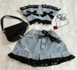 PICSGIRL  -  Korean Gothic Sexy Hottie Denim Skirt Suit for Women Harajuku Y2k Style High Street Retro Design Cute Mini Skirt Punk Slim Top