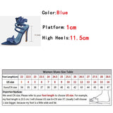 PICSGIRL  -  Embroidery Butterfly Ankle Strap High Heeled Sandals Women Sexy Pointed Toe Gladiator Heels Summer Party Dress Shoes Denim Blue