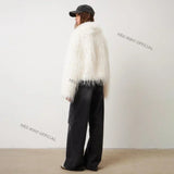 PICSGIRL  -  2024 Winter Fluffy Faux Fur Coat Women Luxury Brand Tassels Furry Turkey Fur Jacket Streetwear Loose Overcoat Outerwear