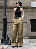 PICSGIRL  -  American Fashion Simple Khaki Casual Pants Women Y2K High Street Retro Loose Harajuku Street High Waist Straight Trousers