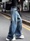 PICSGIRL  -  American Niche Y2K Fashion Blue Pocket Cargo Pants Women Autumn Winter Street Loose Casual Harajuku High Waist Wide Leg Jeans