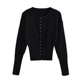 PICSGIRL  -  Sexy Women's Crop Cardigans Slim Solid O-neck Single Breasted Long Sleeve Female Sweaters 2024 Autumn Lady Elastic Cozy Knitwear