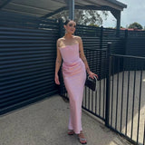 PICSGIRL  -  Winter Women Strapless Evening Dress 2025 Pink Maxi Corset Dress Elegant Long Satin Night Gala Party Dresses