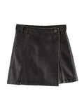 Picsgirl -  Women's Fashion Faux Leather Skorts Casual High Waist Mini Wrap Shorts Female Asymmetrical Vintage A-Line Skirt Y2K