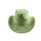 PICSGIRL  -  Fedora Hat Emerald Green Plush Cowboy Hat Material New Jazz Hat European and American Fashion Hat Big Brim Hat 