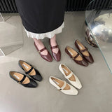 PICSGIRL  -  French Style Women Flat Women's Square Toe Retro Single Shoes One Word Buckle Mary Jane Shoes Ballerina Flats Mujer