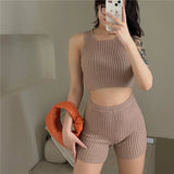 PICSGIRL -  Summer two piece sets womens outifits knitted crop top and shorts sets sexy two piece set women vests and short sets for women