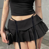 PICSGIRL  -  Solid Sweet Hollow Out Women Skirts Y2k Aesthetic A-line Pleated Mini Skirt High Waist Slim Streetwear Grunge Faldas Harajuku