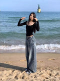 PICSGIRL  -  Y2k Vintage 90s Streetwear High Waist Wide Leg Pants American Retro Grunge Hip Hop Oversized Baggy Denim Pants 2024