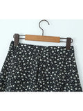 PICSGIRL  -   Cute Flower Print Ladies Summer A-Line Black Mini Skirts 2024 Girls Casual Zipper Fly Pink Short Skirt