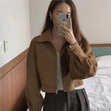 PICSGIRL -  Spring clothes women vintage clothes jackets for women black y2k fashion cropped jacket zip up new in outerwears brown