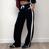 PICSGIRL  -  Streetwear Stripe Spliced Autumn Sweatpants Women Trousers Sporty Casual Elastic Waist Homewear Pants Straight Bottom