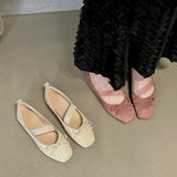 PICSGIRL  -  NEW Spring/Autumn Flats Mary Jane Shoes Square Toe Women's Shoes Bow Velvet Ballet Flats Women Shoes