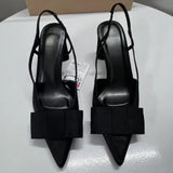 PICSGIRL  -  Pointed Toe Women's Office Shoes 2025 Spring Black Retro Bow Decoration High Heels Shallow Slingbacks Elegant Ladies Pumps