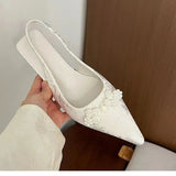 PICSGIRL  -  Chinese White Pearl High Heel Sandals Women Spring and Summer Jacquard Satin Pointed After Empty Sandals Spring New