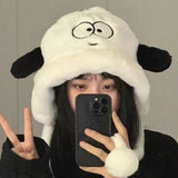 PICSGIRL  -  Winter Cute Fleece Beanie Hat For Women Girl Cartoon Big Eyes Plush Long Ears Soft Warm Skullies Hat Thickened Earflap Party Cap