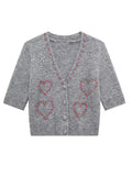 Picsgirl Knit Grey Print Women Cardigan Elegant Short Sleeve V-neck Single Breasted Female Sweater 2024 Spring Summer Chic Lady Outwear