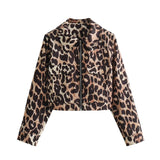 PICSGIRL  -  Women Casual Leopard Print Bomber Jacket Elegant Lapel Long Sleeves Zipper Pockets Loose Coat 2024 Autumn Lady High Streetwewar