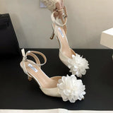 PICSGIRL  -  Summer Floral Design Mules Sandals Women Fashion Thin High Heels Party Dress Women Shoes Ankle Strap Buckle Elegant Women Pumps