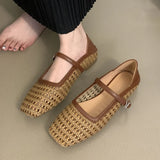 PICSGIRL  -  Braided Flat Ballet Shoes Square Toe Mary Jane Shoe Women Comfy Breathable Summer 2024 New Casual Retro Skeleton Balleting Shoes