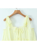 PICSGIRL  -  Casual Spaghetti Strap A-Line Summer Loose Dress Womens 2024 Spring Elegant Cascade Pleated Yellow Long Dresses