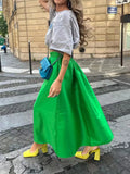 PICSGIRL  -  Silk Patchwork High Waist Long Skirt Women's Summer Solid Color Skirt Fashion Simple Loose New Women's Long Skirt 2024