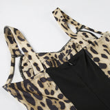 PICSGIRL  -  Women Sexy Leopard Print Patchwork Spaghetti Straps Playsuits Fashion Square Neck Sleeveless Night Clubwear Casual Slim Rompers