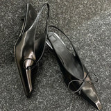 PICSGIRL  -  Sexy Pointed Toe Mules Sandals Women Summer Thin Low Heel Leather Heels for Women Back Strap Bow Design Black Office Women Pumps