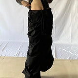 PICSGIRL  -  Women's Vintage Drawstring Cargo Skirts Long Skirt High Waist Y2K Shirring Aesthetic Maxi Skirts Harajuk Lady 2000s Streetwear