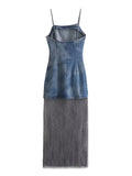 PICSGIRL -  Lace Patchwork Denim Dresses Women Summer Chic Sexy Slim Sleeveless Backless Midi Dress 2024 New Simple Fashion Sling Dresses