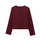 PICSGIRL  -  Casual Wine Red Women's Short Jacket Elegant O-neck Single-breasted Full Sleeve Coats Autumn Lady Office Street Outwear New