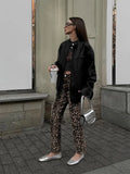 PICSGIRL  -  Leopard Printed Long Pants Women's 2024 Spring Autumn Slim Single Button Pencil Trousers Female Stylish High Waist Ladies Pants