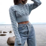 PICSGIRL - 2024 Casual Sexy Women's Knitted Twisted Shaped Chic Long Sleeved Stylish Slim Fits Sweater Short Pullovers Tops Streetwear