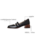 PICSGIRL  -  NEW Spring Women shoes Genuine Leather mary jane Shoes Square Toe Chunky Heel Women Shoes Retro Buckle Mid-heel Pumps