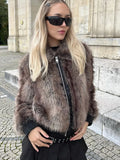 PICSGIRL  -  cold weather outfuts Fashion Faux Fur Short Coat Women Lapel Patchwork Zipper Long Sleeve Jacket 2024 Warm Autumn Winter Pocket Lady Street Outwear