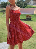 PICSGIRL  -  Fashion Summer Print Dress Confetti Heart Print Crisscross Tie Backless Cami Dress Elegant Casual Beach Sundress Robe