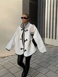 PICSGIRL  -  Fashion Contrast Lamb Wool Jacket  Women Casual Single Breasted Stand Collar Long Sleeves Thick Coat Autumn Winter Lady Outwear