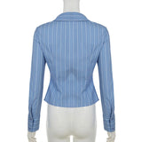 PICSGIRL  -  Office Ladies Casual Striped Blouse Elegant Basic Turn-Down Collar Long Sleeve Shirts Women Spring Autumn Streetwear