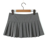 PICSGIRL  -  party look snspos Y2K Grey Striped Print Side 3 Buttons Pleated Mini Skirt Sexy Low Waist Short Skater Skirts