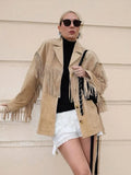 PICSGIRL  -  Vintage Tassels Women's Jacket New Casual Solid Color Women's Coat V-neck Single Breasted Long Sleeve Jackets Female Fashion