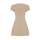 PICSGIRL  -  Solid Knitted Button V-Neck Women Skinny Dresses Simple Office Lady Style Elegant Fashion Clothes