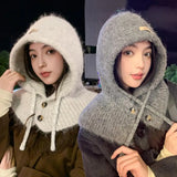 PICSGIRL  -  Winter Balaclava Hat Warm Knitted Women's Hood Hat Caps Cap Outdoor Pullover Color One-piece Solid Neck Cashmere Pullover Hat